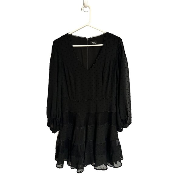Bardot‎ mae lace dress in black swiss dot mini loose flowy balloon sleeve size L - Picture 1 of 5